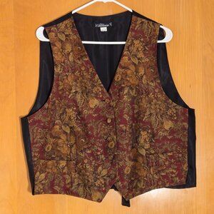 Saldarini Silk Wool Button Up Vest Sz M/L Gold Red Floral Brocade Made in Italy